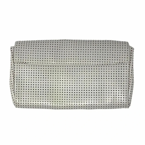 LAUREN MERKIN June Triangle Magnetic Perforated Laser Cut Gray Clutch Purse - Picture 3 of 11
